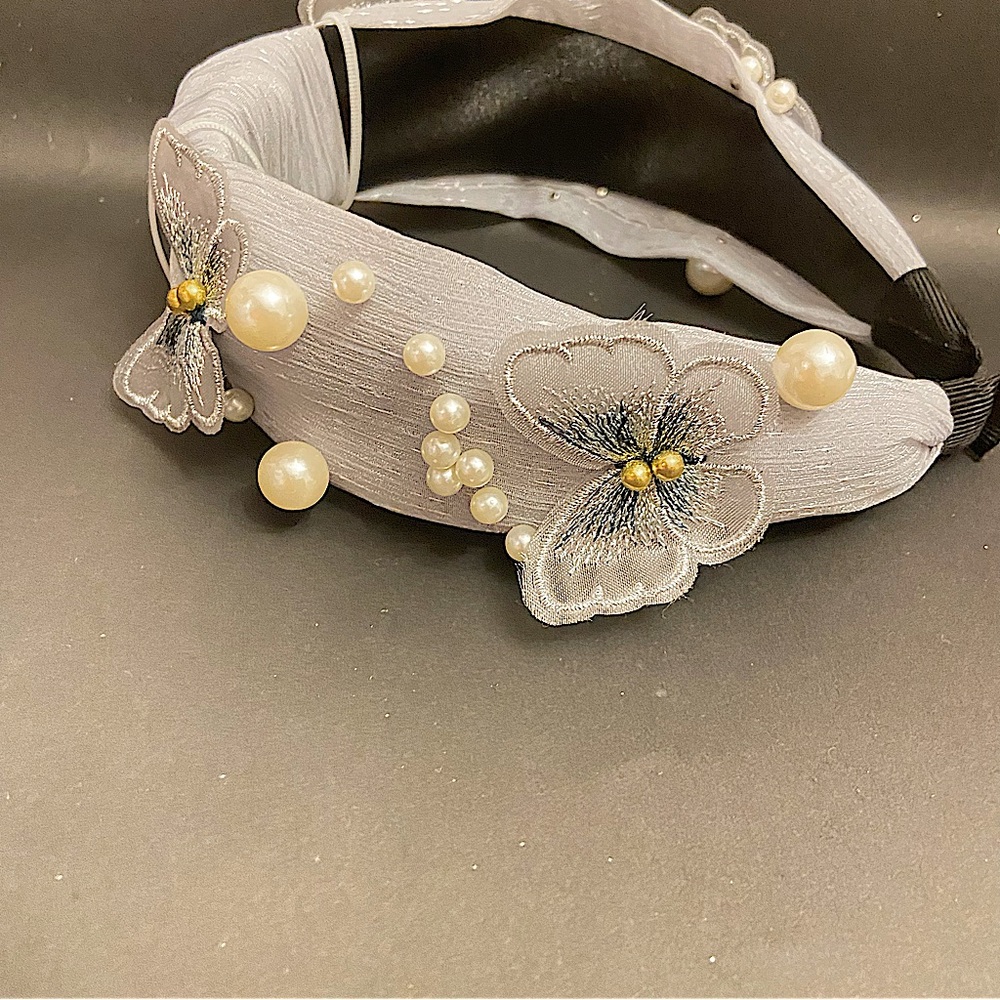 Flirty Unique Butterfly & Pearls and White Cluster & Gold Headbands Set.
